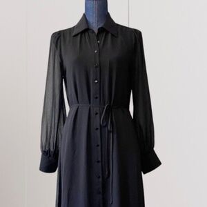 White House Black Market Black Sheer Shirt Dress with black slip